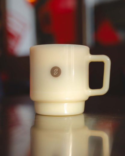 Handmade Japanese Olde Milk-glass - 'Clean Fits Slow Sips'