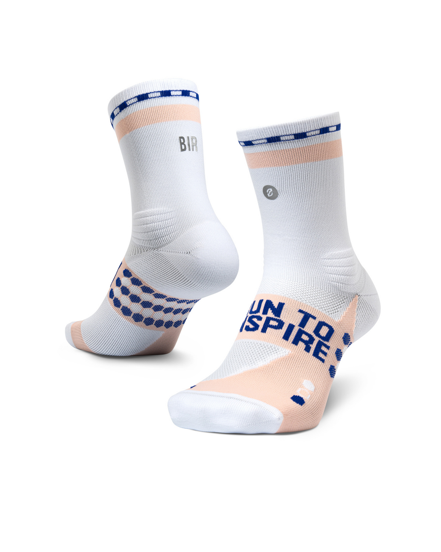 SHYU x 'Ben is Running' racing socks - white | peach | chequer