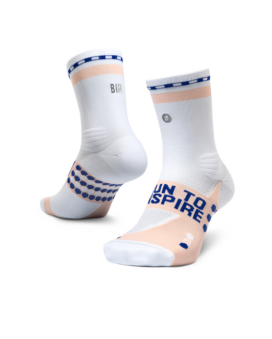 SHYU x 'Ben is Running' racing socks - white | peach | chequer
