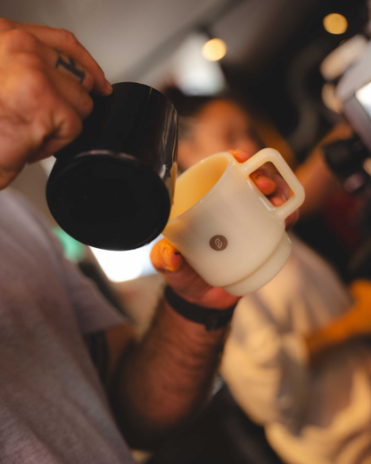 Handmade Japanese Olde Milk-glass - 'Clean Fits Slow Sips'