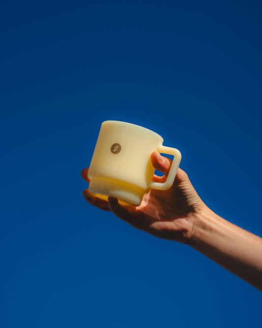 Handmade Japanese Olde Milk-glass - 'Clean Fits Slow Sips'